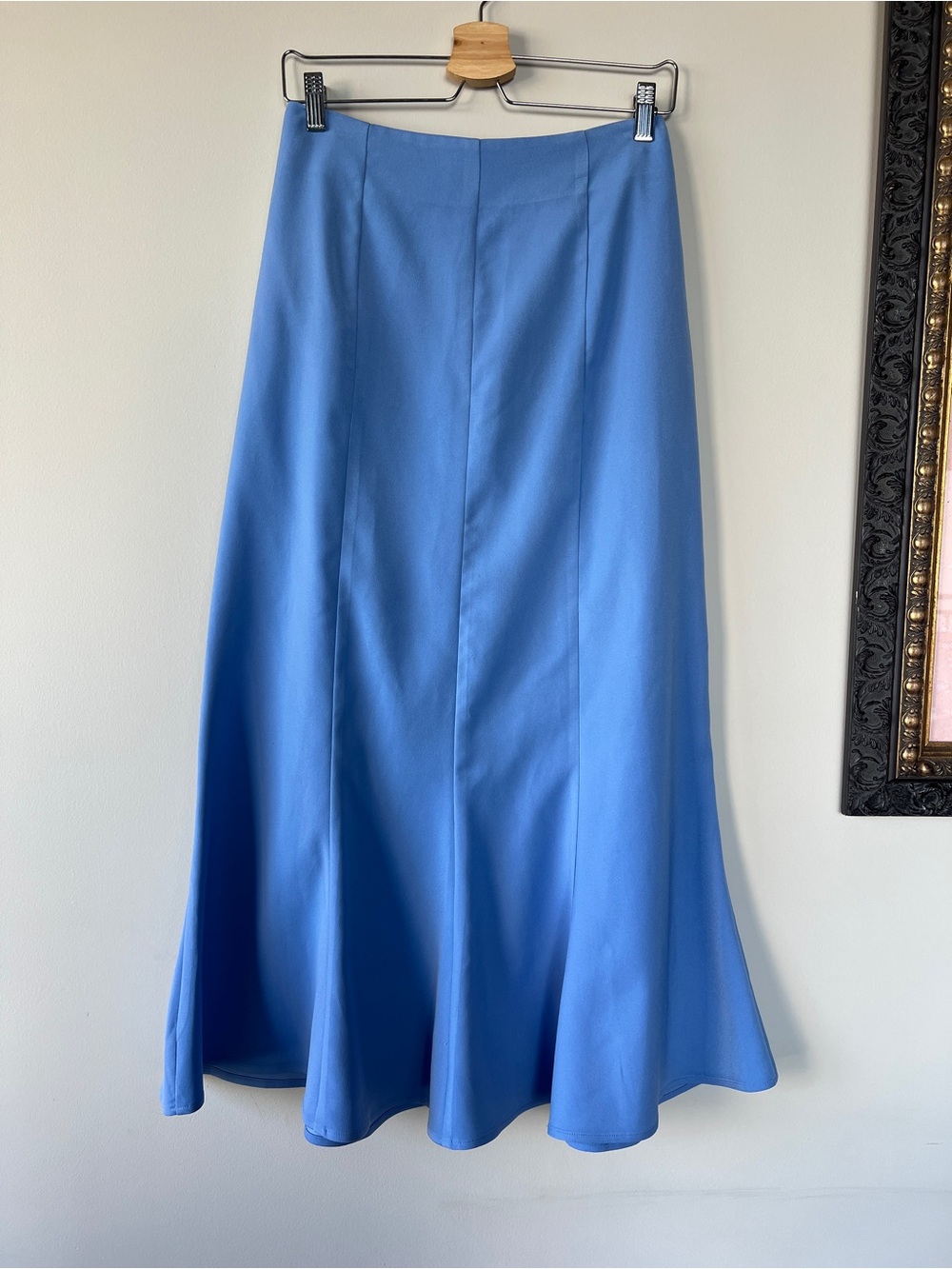 Vintage Classic Sky Blue Maxi Skirt with Flared Hem